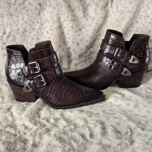 Sam Edelman Chocolate Croc-Embossed Ankle Booties